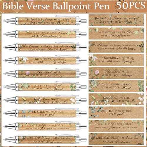 Yeaqee 200 Pcs Christian Gifts Set Include 50 Bible Verses Bookmarks Book Markers 50 Ballpoint Pens 50 Bible Notebooks 50 Organza Bags Mother's Day Bulk Gifts for Church Women
