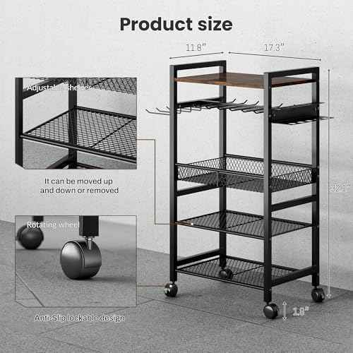 Power Tool Organizer Cart with 4 Wheels,Heavy Duty Utility Rack whth 6 Hooks,Floor Standing Rolling Tool Cart,Black