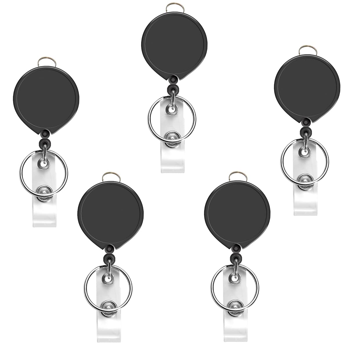AIWOQI 5 Pack Black Retractable Badge Reels for Lanyards,Nurses,Badge Holder,Reel Retractable with Metal Ring, with Clip