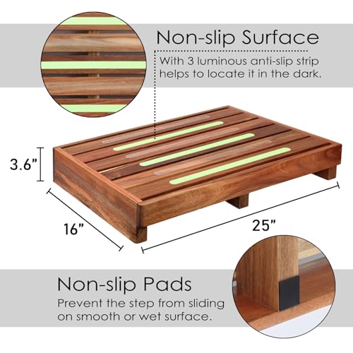 Acacia Wooden Step Stool, Non-Slip Surface 3.5¡± Height One Step Stools, Stepping Platform for Adults & Elderly, No Assembly Required, Bed Steps for High Beds/Entrance/Stairs/Bathroom/RV