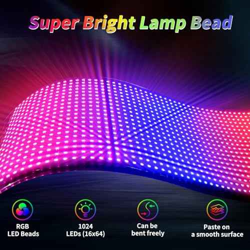 Programmable LED Sign,15''x4'' Ultra-Thin Flexible Bluetooth Screen USB 5V APP Control Custom Text Pattern Animation Scrolling LED Signs for Car Store Home Office Bar Hotel