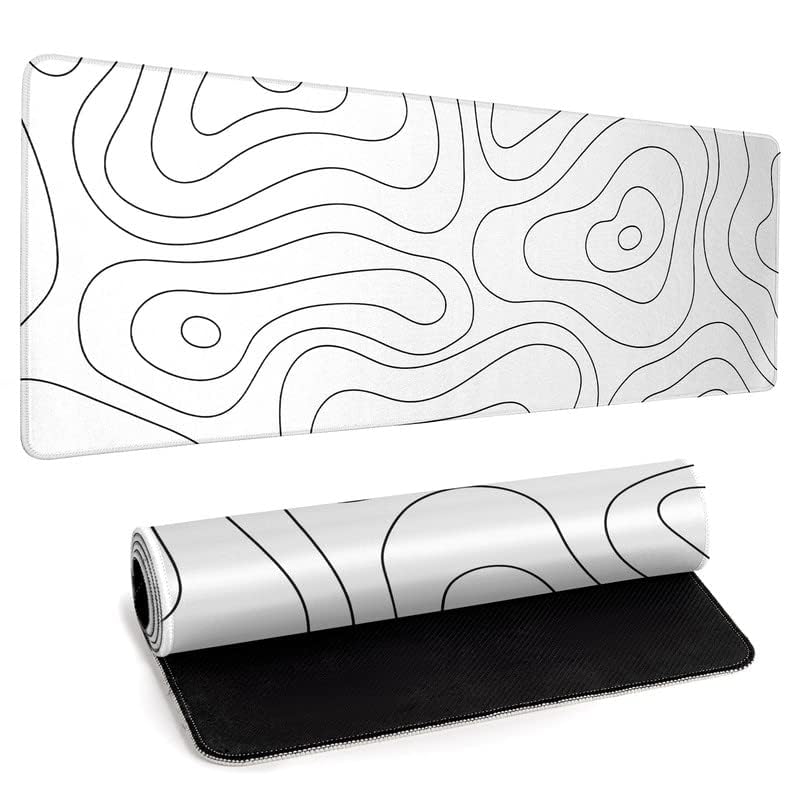 LLZDEUAN White Topographic Map Gaming Mouse Pad 31.5x11.8 Inch Desk Mat Non-Slip Edge