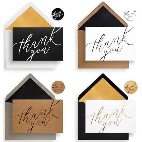 Thank You Cards with Envelopes & Stickers ? 120 Blank 4x6 Note Cards Bulk Set for Small Business, Wedding, Baby Shower, Graduation, Funeral, Bridal Shower - 4 Different Designs x 30 Sets