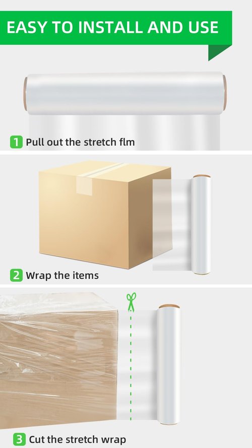 YXX-TECH Stretch Wrap Roll - Heavy Duty Industrial Strength 18inch 1500ft,Clear Cling Shrink Wrap Film Roll 80 Gauge - Ideal for Furniture, Moving, Shipping, and Pallet Packing(Clear-4Pack)
