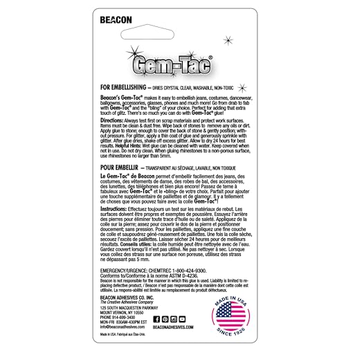 Beacon Gem-Tac Permanent Rhinestone Glue 2 oz – Clear Drying Adhesive