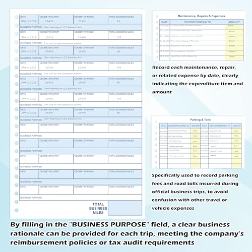 GLDTPOZK 1 Pcs Auto Mileage & Expense Logbook with 6 Pockets, 600+ Entries, PU Leather, 5.25 x 8.5 inches, Black
