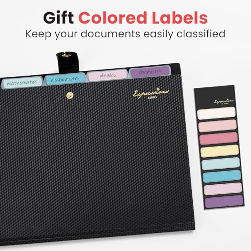 Sooez Black Accordion File Organizer 5 Pockets A4 Size Expanding Folder