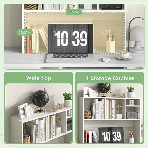 Tangkula White 4-Shelf Desktop Bookshelf with Countertop Storage Hutch