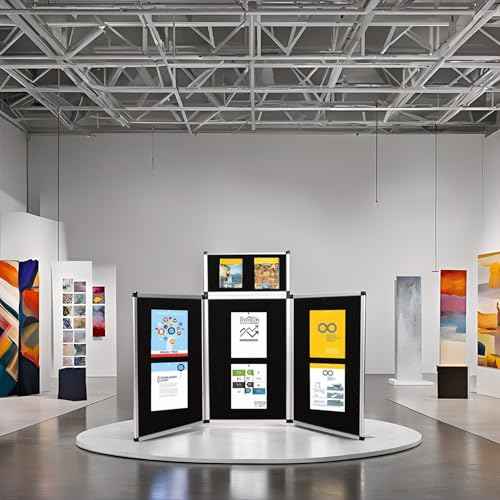 3+1 Panel Trade Show Presentation Board 70.8¡° x 35.4¡± Trifold 3-Panel Display Board Folding 3 Panel Exhibition Boards Single Sided Tabletop Display Black Hook & Loop-Receptive Fabric with Bag