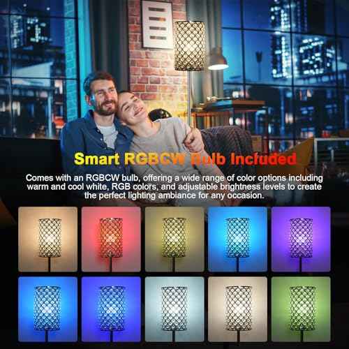 Crystal Floor Lamp,LED Modern Tall Light Standing Lamp, RGB LED Floor Lamp with On/Off Foot Switch Silver Tall Pole Lighting for Bedroom Remoter &APP Control Stepless Dimmable (E26 Base)