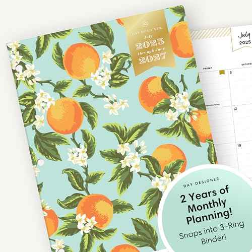 Blue Sky Day Designer 2025-2027 Monthly Academic Year 24 Month Planner Calendar, July 2025 - June 2027, 8.5" x 11", Flexible Cover, Stapled Binding, Orange Blossom Mint