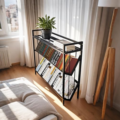 Mobile Book Cart, Rolling Library Cart with Shelves (Black, 3-Tier)