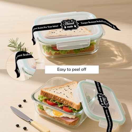 Food Retail Package Seal Stickers 9x1 Inch Safe Secure Tamper Evident Lids Stickers Tampers Proof 200 Pcs Tamper Evident Labels for Freshness Labels for Handmade Crafted Baking (Black)