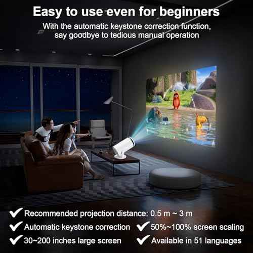 Mini Smart Vision Beam Projector, with Build In APP, Wifi 6 and Bluetooth 5.0, 720P, 1.2-4M Projection Distance ,40"-130" Projector Size, Portable, for Home, Party, Kids