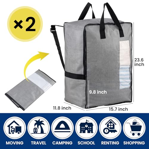 Gray Moving Bags 2 Pack with Adjustable Backpack Straps | Lightweight & Durable Storage