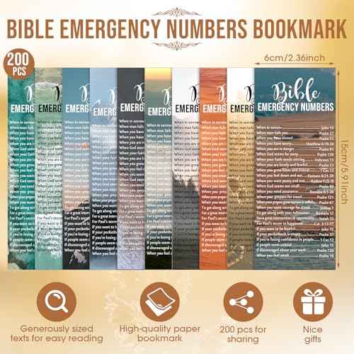 200 Set Christian Church Gifts 200 Bible Verse Pens Bulk 200 Bible Emergency Numbers Bookmarks Religious Pens Church Visitors Gifts for Men Women(Natural Colors,Scenery Style)
