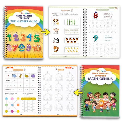 Kids Reusable Handwriting Practice Copybooks with Disappearing Ink Pen - Educational Drawing & Math Workbook Set for Ages 3-8