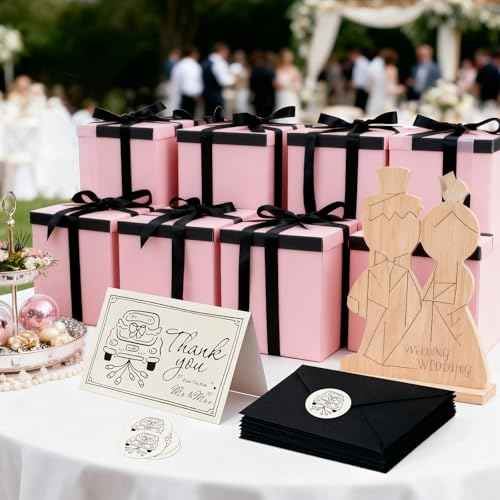 Whaline 24 Pack Wedding Thank You Cards Black The New Mr & Mrs Car Cake Thank You Greeting Note Cards with Envelope Sticker for Bridal Shower