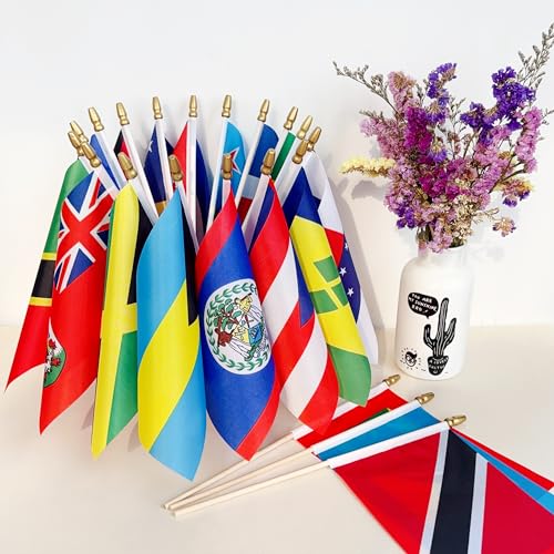 Caribbean Flags on 8.2x5.5 Inch Wooden Stick - 20 Pack, Vivid Caribbean Party Decorations