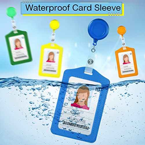 60 Sets Retractable Badge Reels, PU Leather Name Badge Holder, Multicolor ID Holder Key Card Holder Vertical ID Badge with Reel Clip for Office Business Worker Teachers Students Nurses Doctor