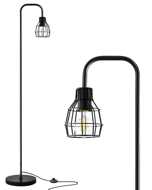 Oneach 63.75" Industrial Floor Lamp Modern Black Floor Lamp with Footswitch Metal Reading Tall Pole Light with 4W LED Bulb Standing Tall Lamp for Living Room Bedroom Office E26 Base