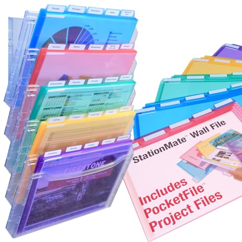 Ultimate Office StationMate Wall File Organizer, 5 Tier Vertical Mount Hanging File Sorter. Multi-Purpose Display Rack Includes 25, 5th-Cut PocketFile Project Files