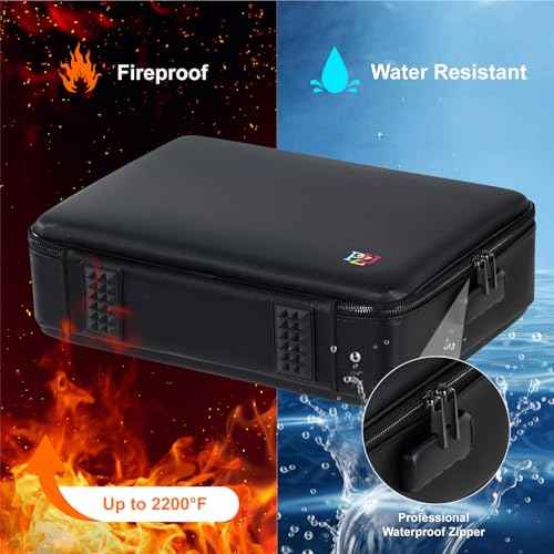 Fireproof Document Box - Hard-Shell Design Waterproof & Fireproof Document Safe with Lock, Fire Proof File Box for Documents, Certificates, Laptops, Passports, Black