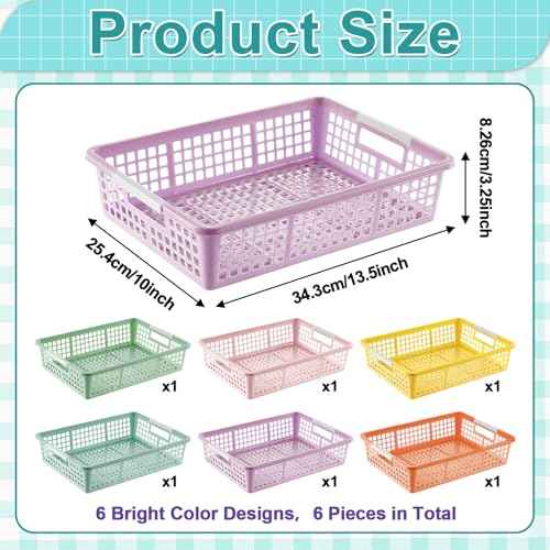 gisgfim 6 Pack Plastic Turn in Paper Trays for Classroom Pastel Storage Bin Basket Organizers for School Teacher Supplies Classroom Office Home Organization and Storage Tray Holds 4A Paper File