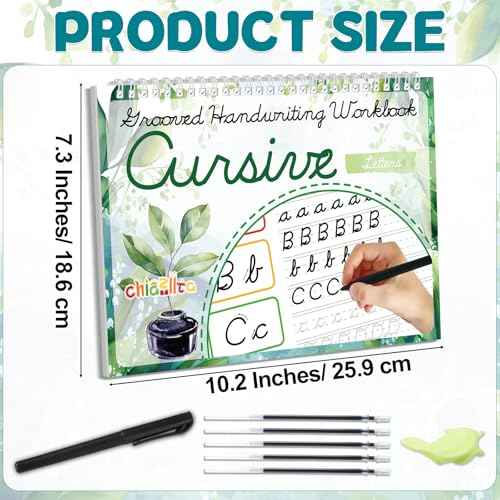 chiazllta Grooved Cursive Handwriting Workbook with Disappearing Ink Pens Magic Reusable Grooved Cursive Writing Practice for Beginners Kids Kickoff Student Workbook Homeschooling Supplies (Letters)
