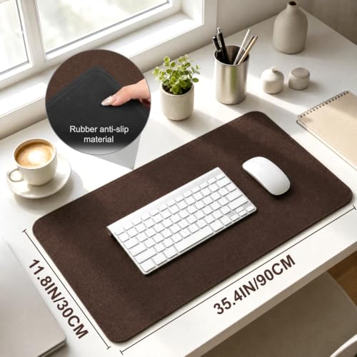 Brown 35" x 12" Large Felt Desk Mat for Keyboard & Mouse, Office Protector
