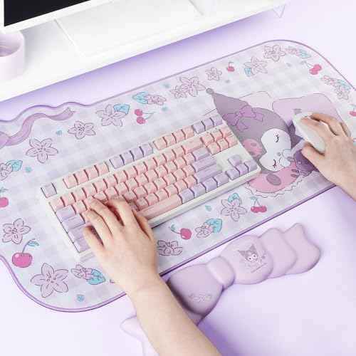 Kawaii Anime Mouse Pad Wrist Rest Support Set - Non-Slip Desk Mat and Memory Foam Bowknot Wrist Rest for Keyboard and Mouse,Perfect for Gaming or Home Office Work - KLM Flower Dream
