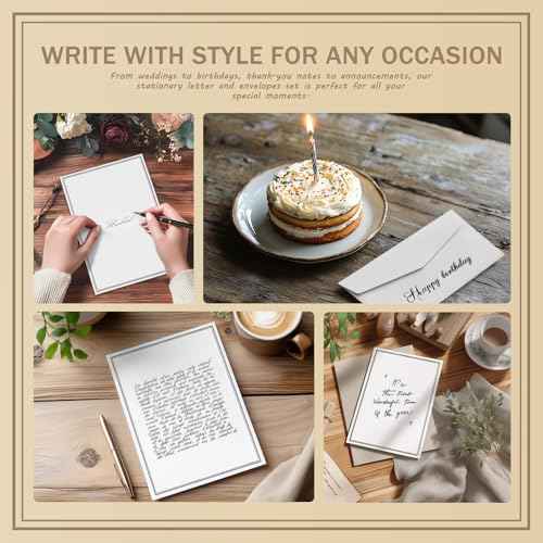 72 Pieces Stationary Letter and Envelopes, Black Border Design stationery paper and Envelopes Set, 48 Paper Sheets + 24 Envelopes Letter Size