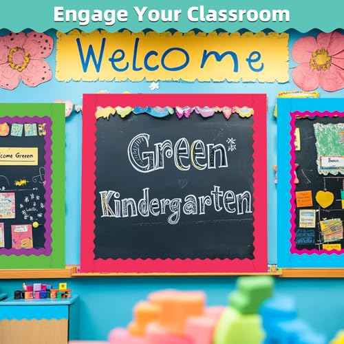 8 Rolls 262.4 Ft Bright Bulletin Board Borders Set - Decorations for Office, School Classroom Decor, Teachers & Home DIY - Posters & Birthday Parties - Board Trim