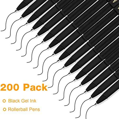 Outus 200 Pcs Black Gel Ink Pens Rollerball Pens Bulk 0.5mm Black Pen Bulk Ultra Fine Point Roller Ball Pens Gel Pens for Office, School, Writing, Taking Notes, Sketching