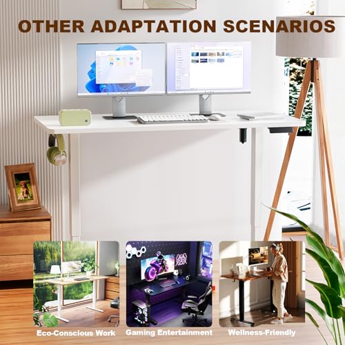 Veken 55-Inch White Electric Standing Desk with Memory Presets and Cable Management