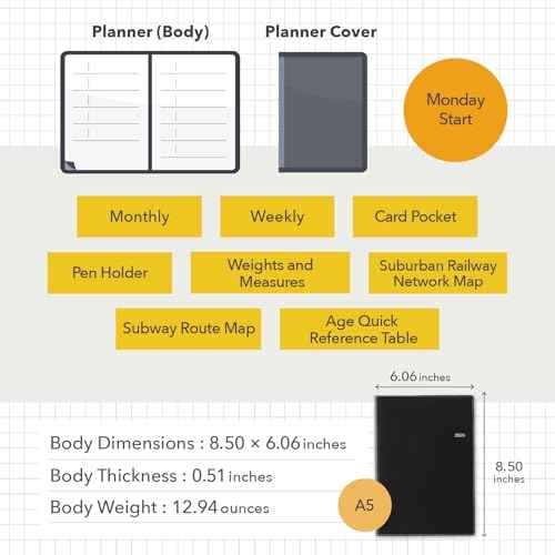 NOLTY Ecri A5 Memo Weekly Planner 2026, January Start, Japanese Edition, Black, 2026-6322