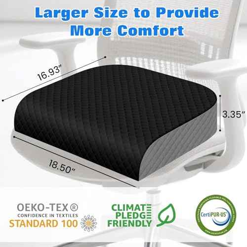 Seat Cushion, Memory Foam Chair Pad, Non-Slip Cushion for Office, Home, Car, Large Desk Chair Cushion, Washable Cover & Handle, X-Large, Black