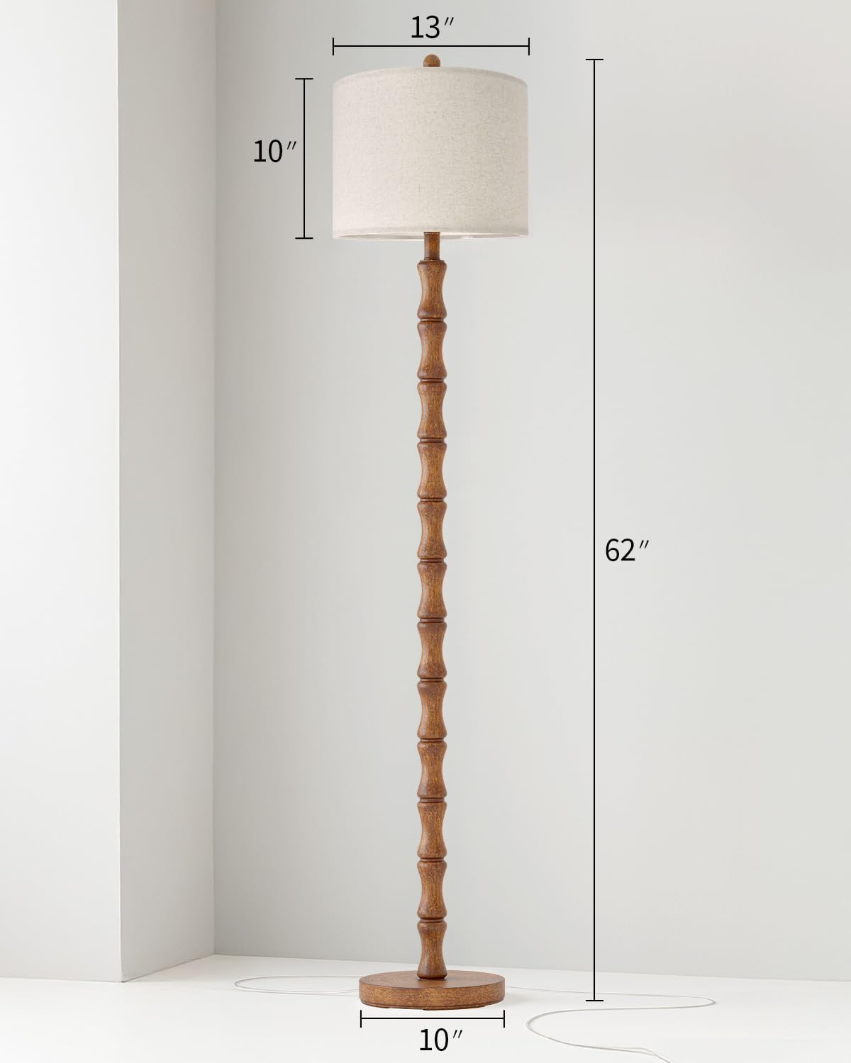 BOBOMOMO Rustic 62" Floor Lamp - Retro Farmhouse Design with Rotary Switch for Living Room & Bedroom