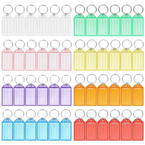 Cuttte 48 Pack Plastic Key Tags, Key Labels with Ring and Label Window, 8 Colors