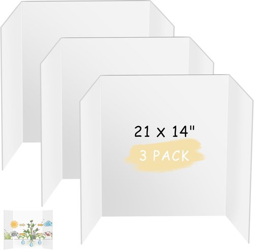 HAUTOCO Tri-Fold Presentation Boards - 3 Pcs Small White Corrugated Project Boards | 21 x 14 Inches for School Projects & Events