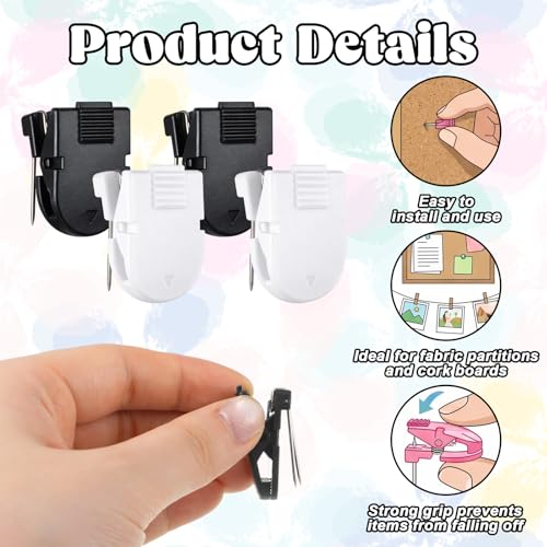 DOPENSPI 16 Pcs Cubicle Clips for Fabric Walls - Black & White Office Hooks