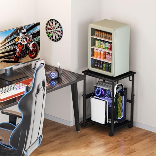 Snughome Extra-Large Adjustable Computer Tower Stand with Charging Station, 25.2–36.22 in, Mobile CPU Cart with Locking Wheels