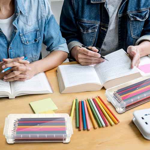 Gueevin 24 Pcs Large Capacity Plastic Pencil Box Clear Plastic Pencil Case Crayon Box with Snap Tight Lid Watercolor Pen Storage Brush Organizer Drawing Tools Container (White)