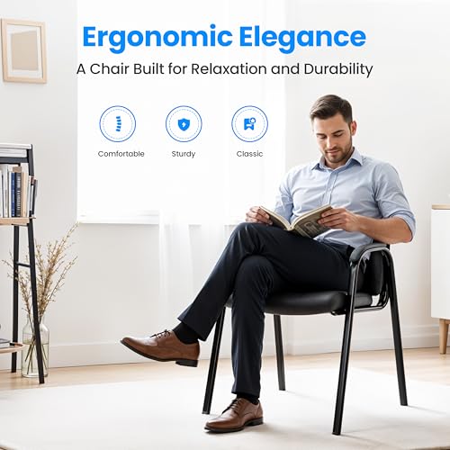 HealSmart 1 Pack Leather Guest Chair with Padded Arm Rest for Office Reception, Waiting Room, Meeting Conference, Lobby Home Desk Table Side Chairs for Seniors, Elderly