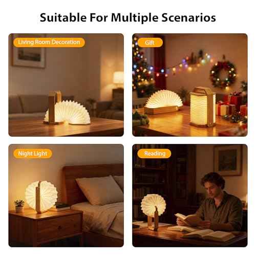 Portable Bamboo Lamp - Foldable Japanese Lantern with USB Charging, Waterproof Tear-Resistant Fiber Paper Shade, Accordion Travel Light for Home Decor Camping Gift