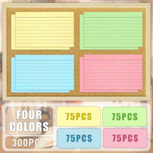 300 Count Colored Index Cards, 3x5 Inches Flash Cards, Lined Notecards Ruled Study Card Flashcards Heavy Note Cards for Studying, Learning, School, College