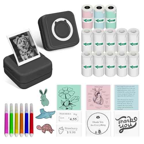 Aptika Sticker Printer - Print Pods Mini Printer with 14 Rolls Sticky Papers, Portable Sticker Maker Machine, Thermal Label Maker, Thermanote Phone Labeller for Photos Pictures Notes Graphics, Black