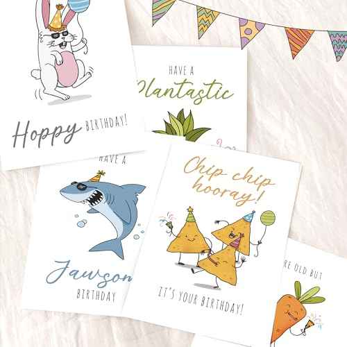 Birthday Cards with Envelopes & Stickers, Funny Assorted Happy Birthday Bulk, Cute Handmade Bday Greeting Cards for Kids, Students, Women, Friends, Family, Work & Office, 20 Unique Designs (4"x6")