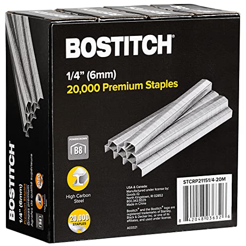 Bostitch 1/4 Inch PowerCrown Staples - Pack of 20,000 for Heavy-Duty Stapling