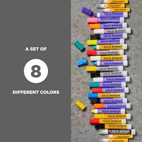 SAKURA Solid Marker, Solidified Paint, 8 Pack Set Including White, Black, Yellow, Orange, Purple, Blue, Red & Green